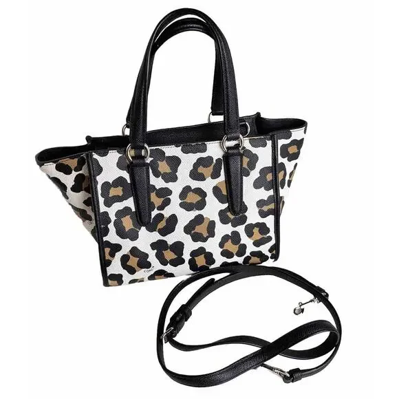 Coach MINI CROSBY CARRYALL IN OCELOT PRINT LEATHER, Black, White, Tan, 41-13 - Picture 9 of 15